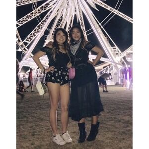 Free People Black Lace Chiffon 90s Off Shoulder Midi Dress Sheer S